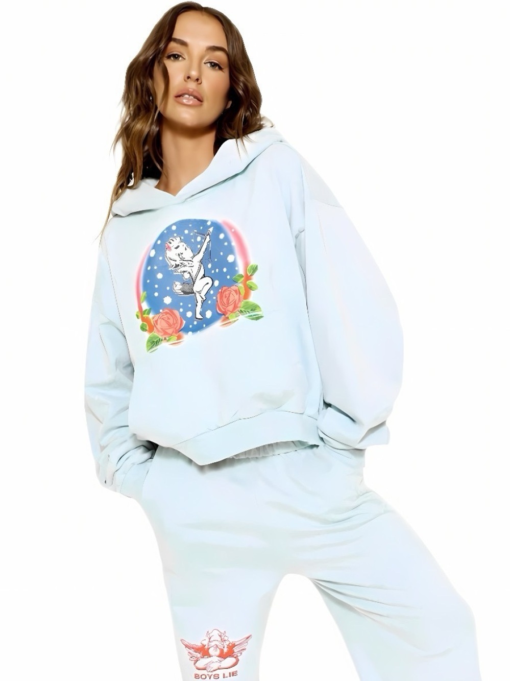 Boys Lie Space Cadet Blue Oversized Graphic Hoodie One Size